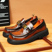 Big Toe Leather Shoes Genuine Leather British Business Casual Platform Height Increasing Shoes Glossy Square Toe Slip on Formal Shoes