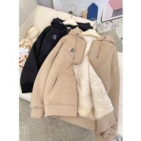 Clothing Velvet Thickened Hooded Sherpa Sweatshirt Loose Warm Long sleeved Cardigan Zipper Jacket
