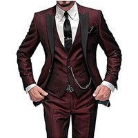 Men's Clothing New Men's Three Piece Suit Suit Black Lapel Color Matching Suit Banquet Party Suit Groom Best Man Suit