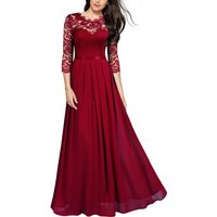 Women’s Clothing Chiffon Dress Round Neck Lace Long Dress Evening Dress For Women