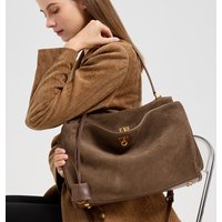 Women's Suede And Genuine Leather Handbag, Large Capacity Shoulder Simple Tote, Luxury Designer Bag, Autumn Winter 2025
