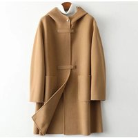 Clothing woolen coat large pockets loose fashionable hooded double sided woolen coat trend