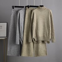 Fashion Western Style Sweater Set Drop Knit Wide leg Pants Two piece Set