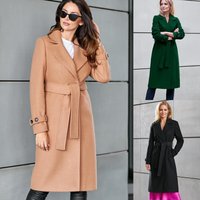 Belt Double breasted Suit Collar Woolen Coat Coat