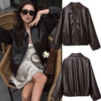 Faux Leather Jacket Women’s Long Sleeve – Stylish Oversized Bomber Coat, Wine Red PU Vegan Jacket For Streetwear & Fall Fashion