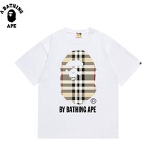 BATHING APE BAPE&BB Checkered Striped Monkey Head Letter Print High Quality Pure Cotton Short Sleeved 3