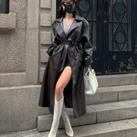 fashion spring autumn loose leather trench coat