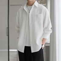Men’s Clothing Pleated Texture Shirt Trend Loose Long Sleeved Shirt Jacquard Workwear Inch Shirt