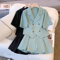 Clothing Fashion Skirt Suit Summer Fat Suit Collar Irregular Top Pleated Skirt Two Piece Suit