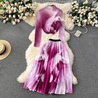 Women’s Clothing Temperament two piece suit for women new style mature style high end long sleeved pleated top + high waist pleated skirt