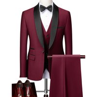 Men's Slim Fit Business Casual Suit Set Wedding Groom Professional Three Piece Suit