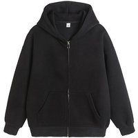 Sudadera con capucha de forro polar para hombre con cremallera plateada, jersey grueso y cálido, estilo urbano informal y holgado para otoño e