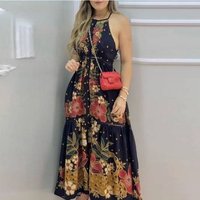 Women's Clothing Blue Floral Positioning Printed Suspender Skirt In Stock