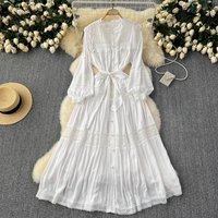 French Light Luxury Retro Sleeveless Collar Printed Dress Summer Waist Slimming Elegant Long Skirt