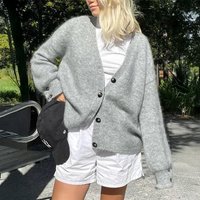 Simple Vacation Button Solid Long sleeved Sweater Sweater Clothing 2025 Autumn Winter