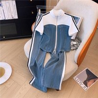 summer fashion fashionable fat suit short sleeved denim suit plus casual age reducing two piece suit trend