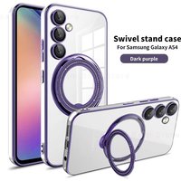Electroplate Silicone Case For Samsung Galaxy A54 A34 A14 5G Case Swivel Stand Funda For Samsung a54 a34 a14 4g 5g