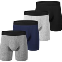 Men's Cotton Long Striped Boxer Briefs Breathable Moisture-Wicking Seamless Wireless Underwear For All Season Casual Wear