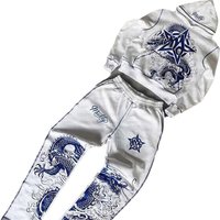 Men’s Clothing dragon print long sleeved loose unisex sweatshirt hooded pullover couple suit