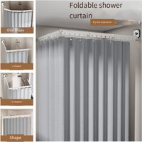 Folding Waterproof Mold proof Set Bathroom Shower Curtain Irregular shaped Telescopic Clothes Drying Rod