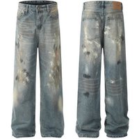 Clothing high street washed loose wide leg silhouette workwear ink splashed flared jeans