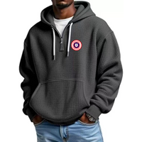 US Map Waffle Hoodie Oversized Pullover 3D State Embroidery & Distressed Wash