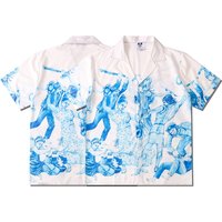 Fashionable men and women couple summer loose casual figure digital printed cardigan short sleeved lapel shirt