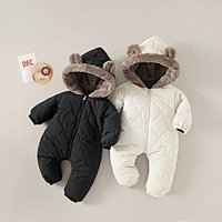 Foreign Trade Children's Clothing: Newborn Baby Down Cotton Jacket With Ears, Fleece-lined Jumpsuit, Cartoon Crawling