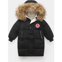 China Map Puffer Jacket Faux Fur Trim Hooded Parka Glow Dark Winter Coat