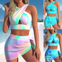 2024 Split Swimsuit Gradient Sexy High Waist Open Back Tie Dyed European American Swimsuit