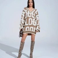 Women's Embroidered Cardigan Sweater – Oversized V-Neck Knit Top With Letter Design For Autumn & Winter