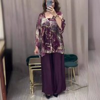 Clothing summer clothing printed ice silk breathable V neck loose wide leg pants fashionable casual suit