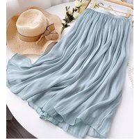 Silky temperament skirt women's slim fit medium-length A-line skirt drape and elegant summer organza skirt