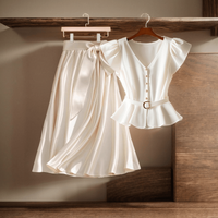Popular Style, Elegant, Fashionable And Drapey A-line Apricot Satin Long Skirt
