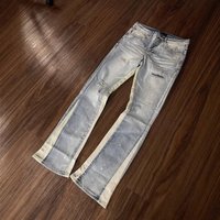 Purpl Men's Y2K Vintage Washed Blue Denim Jeans - Retro Slim Fit Flared Pants With Distressed Details