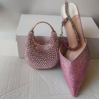 Pointed Toe Women's Crystal Shoes, Women's Pointed Stiletto High Heels And Crystal Evening Bag Complete Set