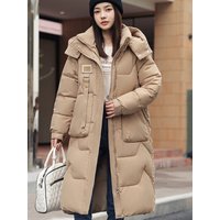 K Women's Detachable-hat Cotton Coat; Long Over-the-knee Thickened Cotton-padded Jacket; Women's Cotton-padded Out.