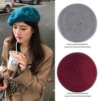 Woolen beret female Ishihara Satomi same style beret autumn winter wool beret retro painters cap