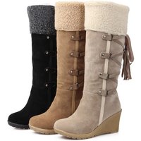 Women's Shoes Large Size Back Lace Up Tassel High Boots Sleeve Wedge Heel Snow Boots