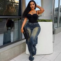 Wide Leg Jeans European American Style Washed Tie Dye Distressed Straight Leg Cargo Pants Fashion