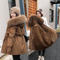 Winter Hooded Parka Coat Fox Fur Trim Long Quilted Puffer Jacket Petite To Plus Warm Fleece Lined Zipper Closure