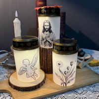Religious LED Memorial Candles Angel Cross & Dove Designs Graves Church Altars & Gardens Battery Solar Powered Flameless Lights