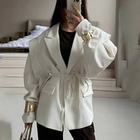 Elegant Blazer Waist Tie & Shoulder Pads – Professional Office Wear Spring & Autumn – Classic Solid Colors