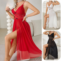 Sleepwears large sexy lingerie sexy mesh lace pajamas slit suspender skirt long home clothes nightdress