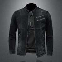 Clothing Slim Fit Denim Jacket Retro Personality Stand Collar Zipper Work Jacket Motorcycle Cycling Use