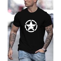 100% Pure Cotton Spring Summer Fashionable Short Sleeved Star Logo Graphic Print Casual Slim Fit Versatile Top
