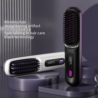 Combs New LCD USB Charging Ceramic Heating Electric Comb Hair Straightener Wireless Portable Hair Straightener