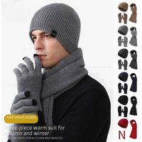 Hats Velvet Thickened Warm Windproof Three Piece Suit Large Head Circumference Knitted Hat Long Scarf Touch Screen Gloves