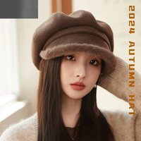 Hats Thickened Plush Edge Octagonal Hat Fashion Solid Painter Hat Autumn Winter Japanese Style High End Newsboy Hat Trend