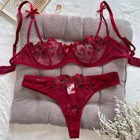 Intimates Sexy Ink Painting Embroidered Butterfly Lace Bra Set Thin Cotton Cup Big Chest Small Bra